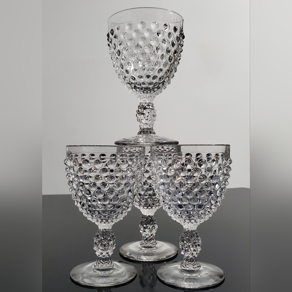 Vntg Duncan & Miller Glass (4) Hobnail Clear 10oz Goblets - Picture 13 of 16
